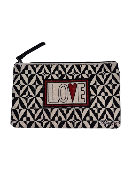 Brighton Handbags - Brighton Black & White LOVE Pattern Zip Pouch Cosmetics School Organizer Bag
